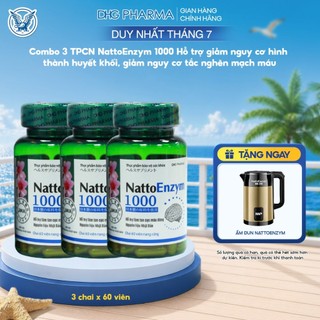 Combo 3 TPCN NattoEnzym 1000 Hỗ trợ giảm nguy cơ hình thành huyết khối, giảm nguy cơ tắc nghẽn mạch máu 3 chai -180 Viên