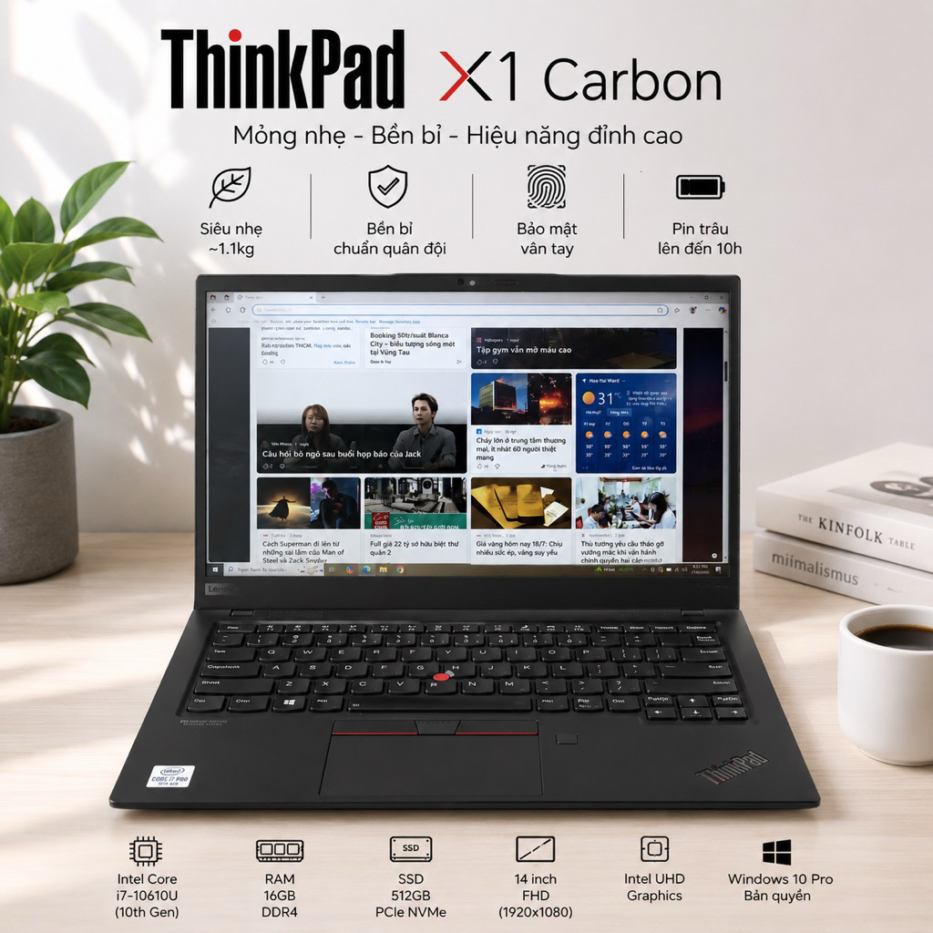 Laptop Lenovo thinkpad X1 Carbon Gen 8 Ram 16/Rom 512GB Bảo Hành 1 tháng máy đẹp , bản JP
