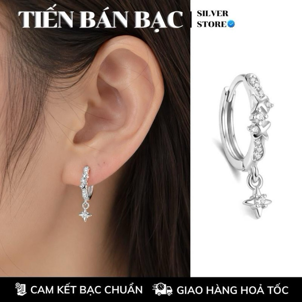 [Bạc thật] Khuyên tai tròn bạc nam/nữ Stella Hoop đính đá Cz cao cấp TIẾN BÁN BẠC - HO024