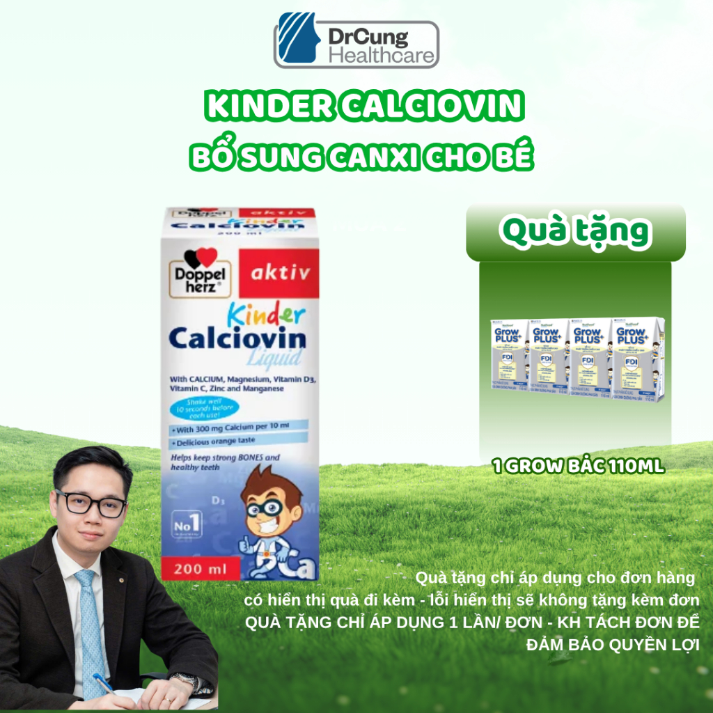 Canxi Cho Bé Doppelherz Kinder Calciovin - Bổ Sung Canxi Hữu Cơ, Tăng Chiều Cao (Chai 200ml)