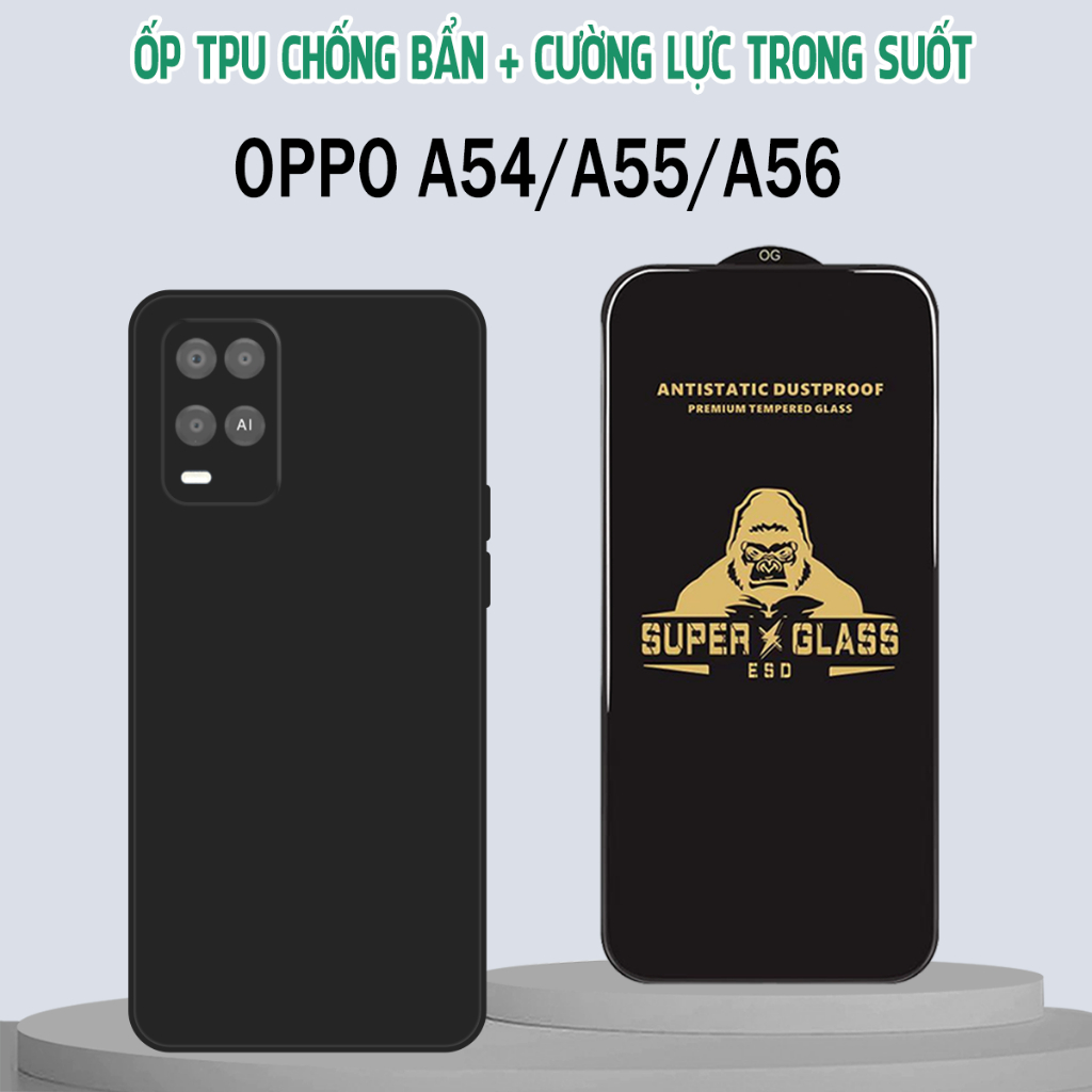 Ốp lưng và kính cường lực Oppo A54 / Oppo A55 / Oppo A56 5G Ốp TPU chống bám bẩn, bảo vệ camera