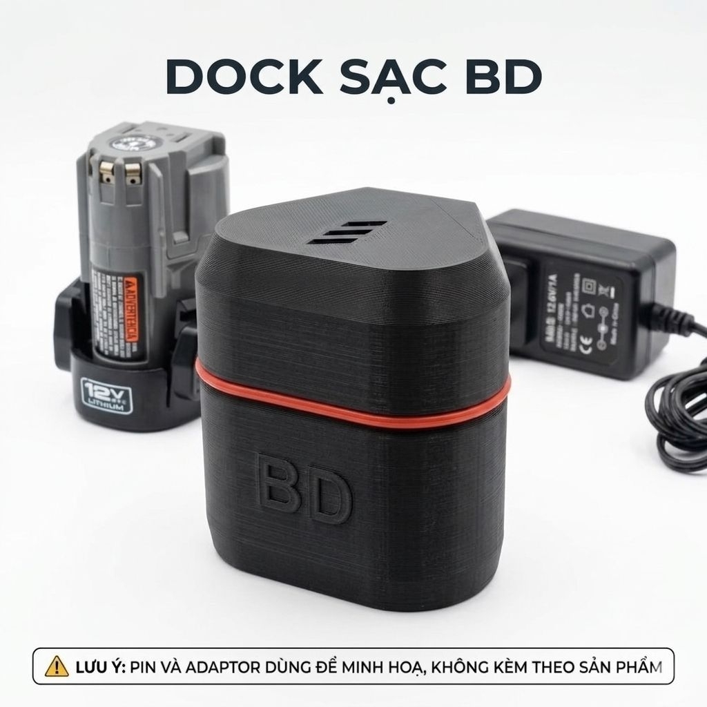 Dock sạc tự chế cho pin 12V Black & Decker, Porter Cable - Thông Minh - Tự Ngắt Khi Đầy, Bảo Vệ Pin Tối Ưu