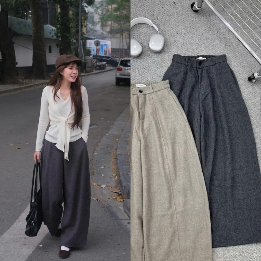 Quần dạ suông li trước lưng chun 947 Nữ the.sweaterweather TSW