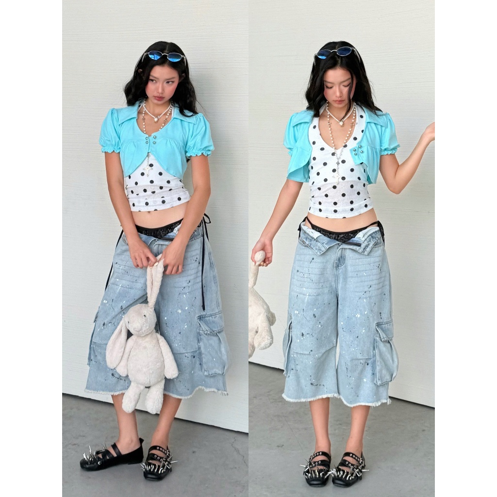 Bon Bon Croptop - Remmus | Áo khoác cổ sơ mi tay bồng đính nút kim loại (không kèm áo trong) - BST A