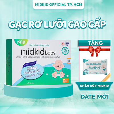 Gạc rơ lưỡi Midkid Baby cao cấp cho trẻ sơ sinh giúp làm sạch khoang miệng, ngăn ngừa tưa nấm lưỡi viêm lợi - Hộp 50 gói