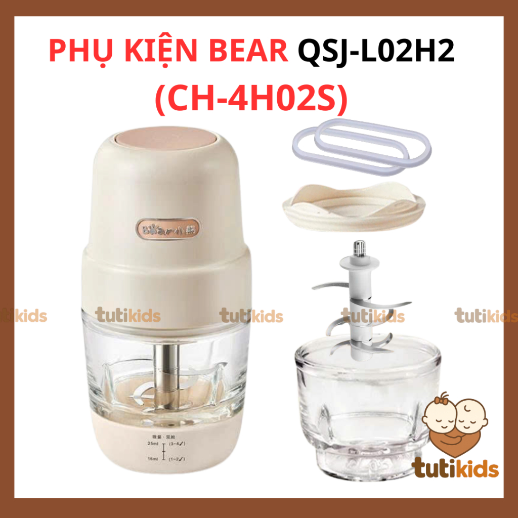 Phụ kiện Máy Xay Ăn Dặm Bear QSJ-L02H2 (0.3L) 300ml, cối thủy tinh, ron cao su, lưỡi dao 8 Bear CH-4
