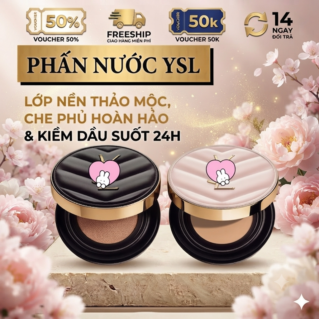 Phấn nước YSL Le Cushion Encre de Peau, Kiềm Dầu, Che Phủ Tự Nhiên, Tối ưu cho lớp nền hoàn hảo