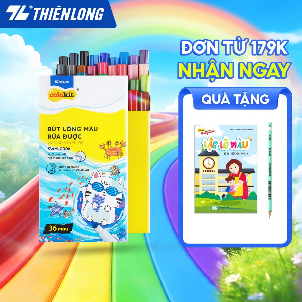 Bút lông màu Fiber Pen 36 màu Thiên Long Colokit rửa được tiêu chuẩn Châu Âu an toàn sử dụng tô màu,