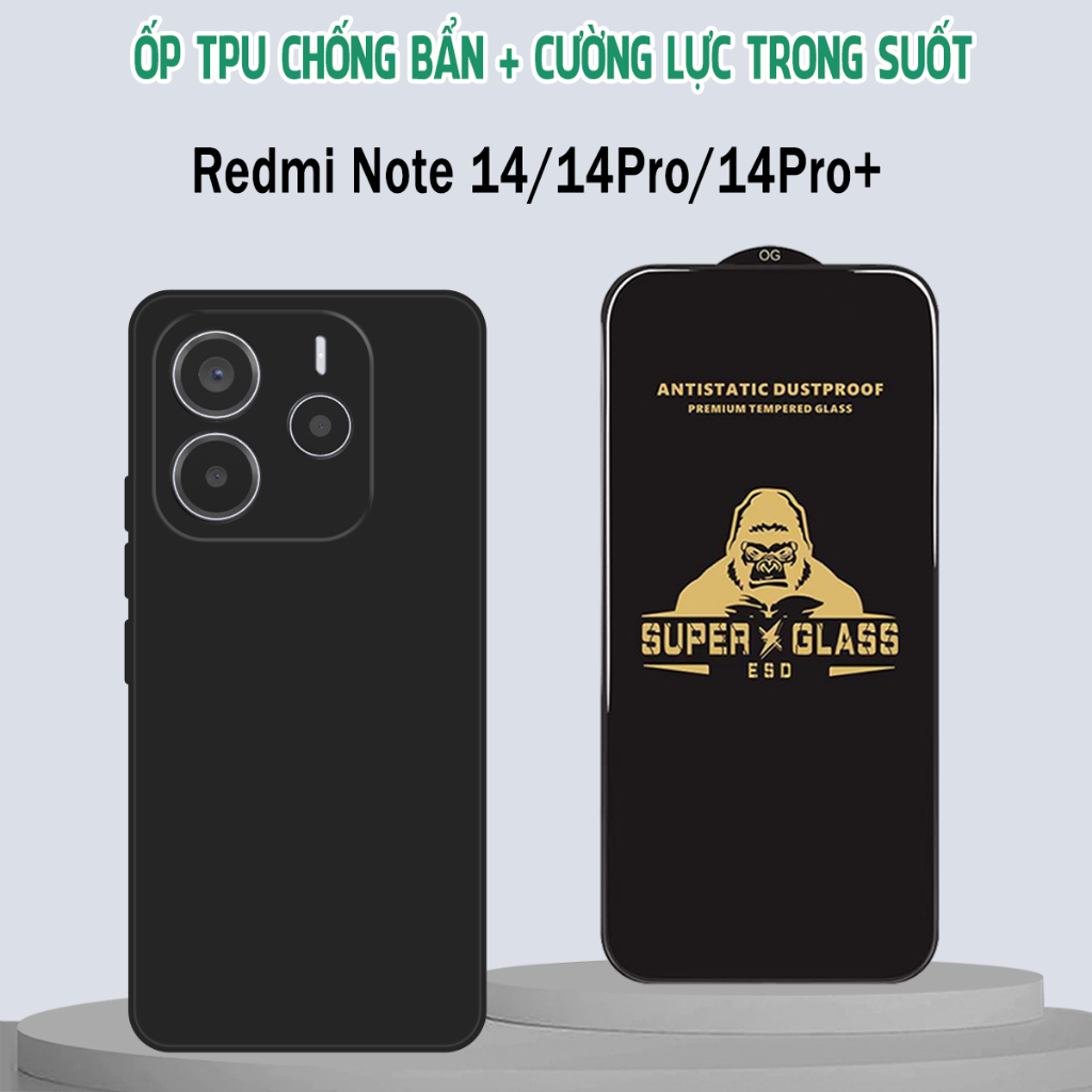 Ốp lưng và kính cường lực Redmi Note 14 / Note 14 pro / Note 14 pro plus(+) Ốp TPU chống bám bẩn, bả