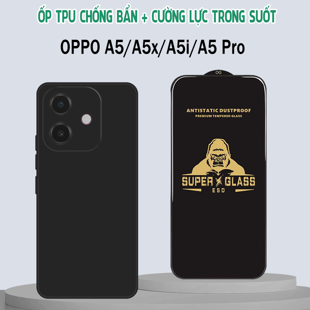 Ốp lưng và kính cường lực Oppo A5/Oppo A5x/Oppo A5 Pro/Oppo A5i/Oppo A5i Pro Ốp TPU chống bám bẩn, b