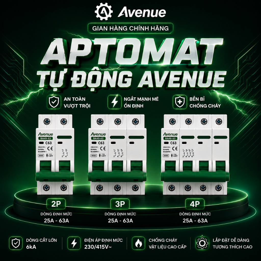 Cầu dao tự động MCB CP 2P 3P 4P từ 25A - 63A điện áp 220V 380V