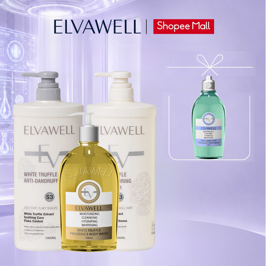 Combo Toàn Diện Elvawell - Dầu Gội, Dầu Xả Giảm Gàu Suôn Mượt + Sữa Tắm TẶNG KÈM 1 Sữa Tắm Elvawell