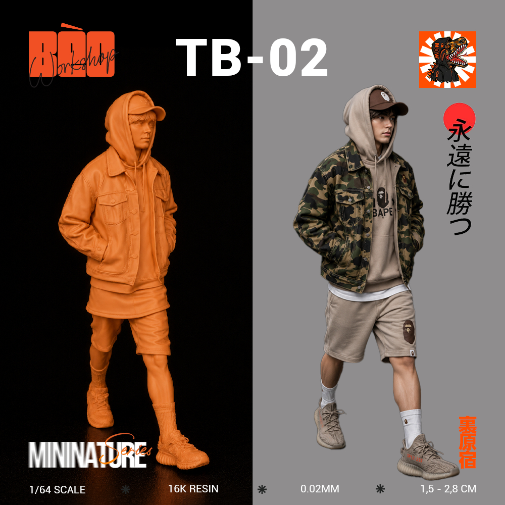 Phôi NGƯỜI nam TB-02 STREET WEAR Gốm Cam 16K - Tỉ lệ 1:64 trang trí Diorama phố 1/64