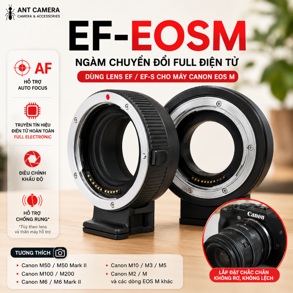 Ngàm chuyển EF-EOS M Hỗ trợ Autofocus cho Canon M50 M100 M200 M6 EF/EF-S