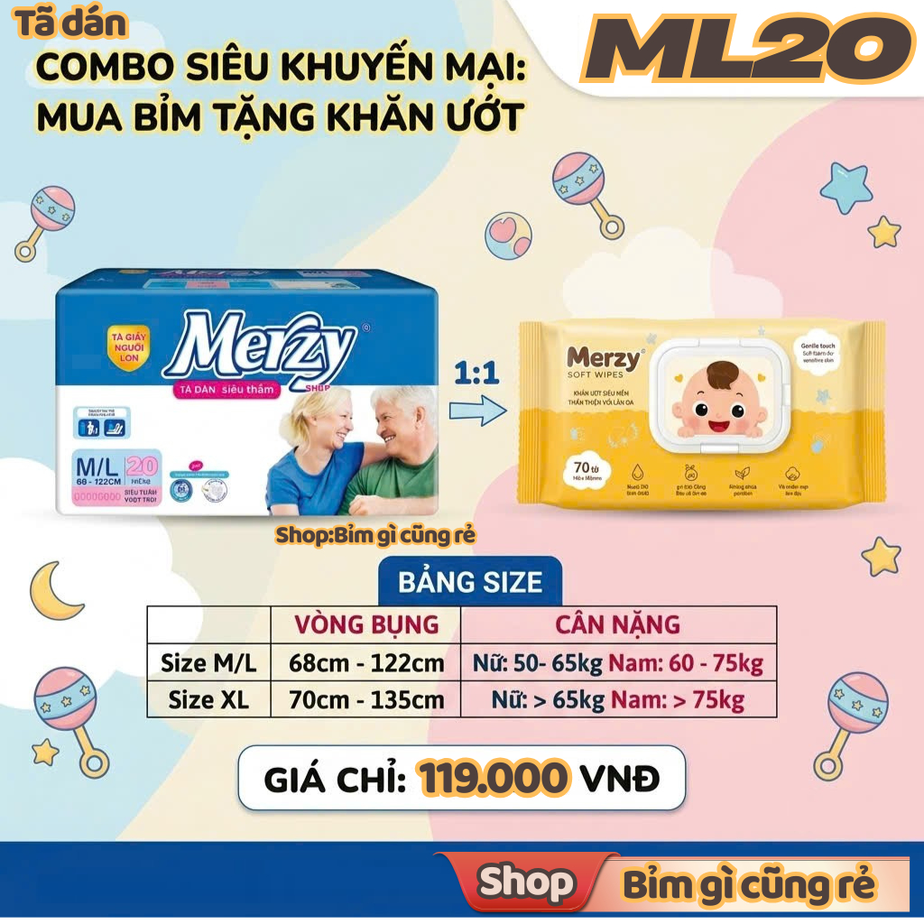 Bỉm già Merzy XL20 ML20 M20 siêu thấm #merzy #bỉm merzy #bỉm già merzy #tã già Merzy #tã merzy #bỉm 
