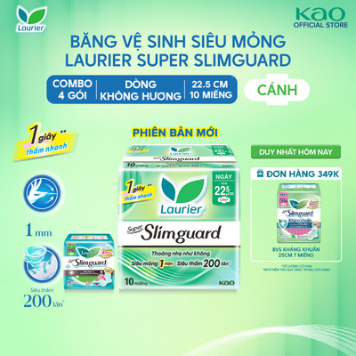 Combo 4 gói BVS Laurier siêu mỏng bảo vệ 1mm 22.5cm 10 miếng