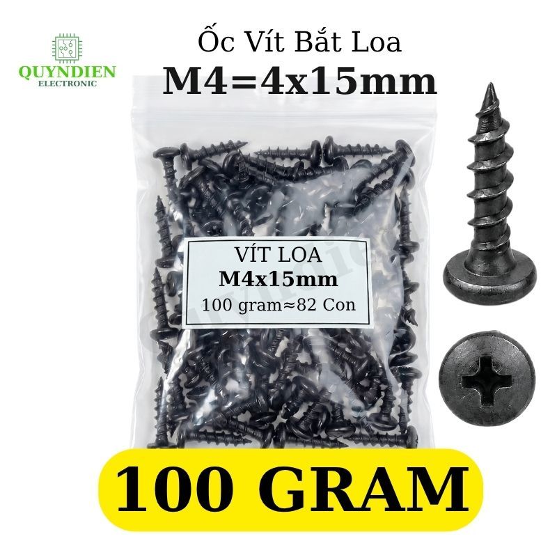 [Túi 100 Gram] Vít Bắt Thùng Loa M4 = 4x15mm Đầu Dù Ren Thưa Taiwan Chuyên Dùng Bắt Gỗ, Nhựa, Loa