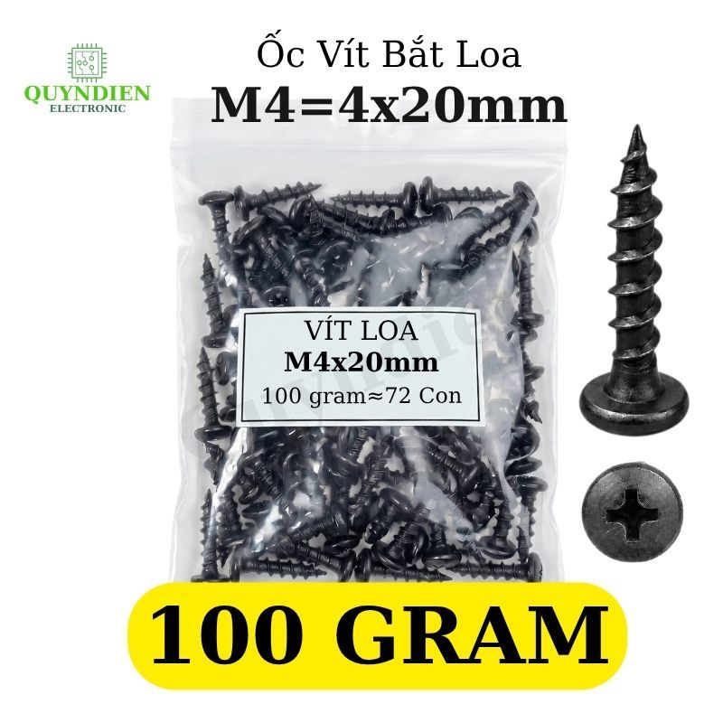 [Túi 100 Gram] Vít Bắt Thùng Loa M4 = 4x20mm Đầu Dù Ren Thưa Taiwan Chuyên Dùng Bắt Gỗ, Loa, Nhựa