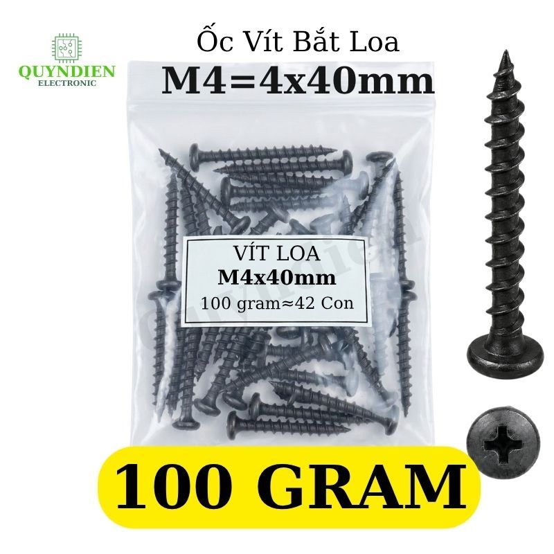 [Túi 100 Gram] Vít Bắt Thùng Loa M4 = 4x40mm Đầu Dù Ren Thưa Taiwan Chuyên Dùng Bắt Gỗ, Loa, Nhựa