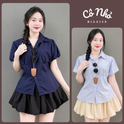 Set Áo Váy Bigsize Nữ Tiểu Thư Áo Sơ Mi Chiết Eo Công Sở Phối Chân Váy Bí SM189/SM192+CV413