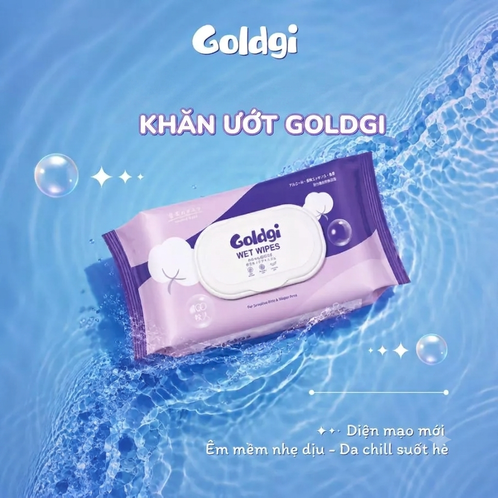 Khăn ướt Goldgi 100 tờ không mùi, an toàn cho da nhạy cảm