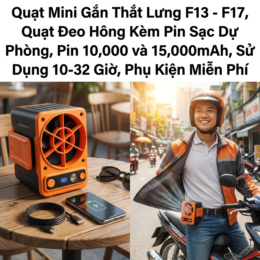 Quạt Đeo Thắt Lưng Mini F13 F17 Pin Sạc Dung Lượng Lớn Thiết Kế Tiện Lợi