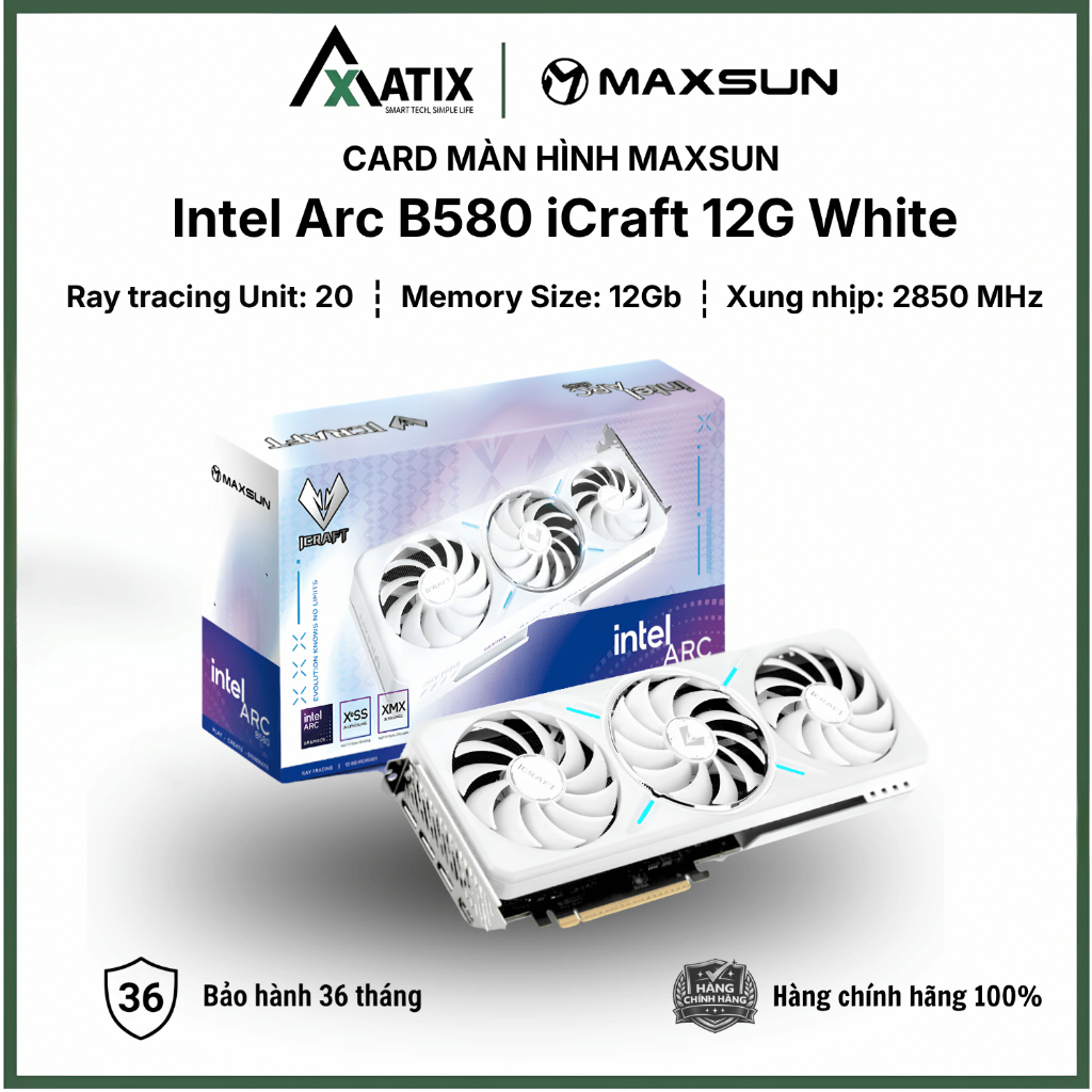 [CHÍNH HÃNG] Card Màn Hình VGA MAXSUN Intel Arc B580 iCraft 12G GDDR6 White - Bảo Hành 36 Tháng