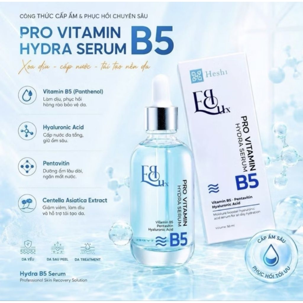 Serum B5 Heshi Căng Bóng Phục Hồi Da tặng 1mặt nạ heshi