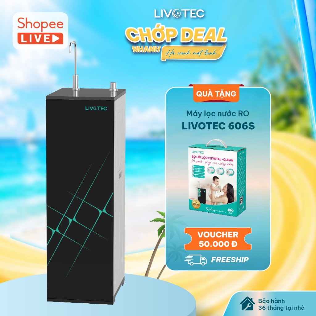 [LIVE 606S -Tặng Bộ 3 Lõi lọc thô Livotec 1,2,3] Máy Lọc Nước RO Livotec 606S Màng RO Đạt Chuẩn Khử 