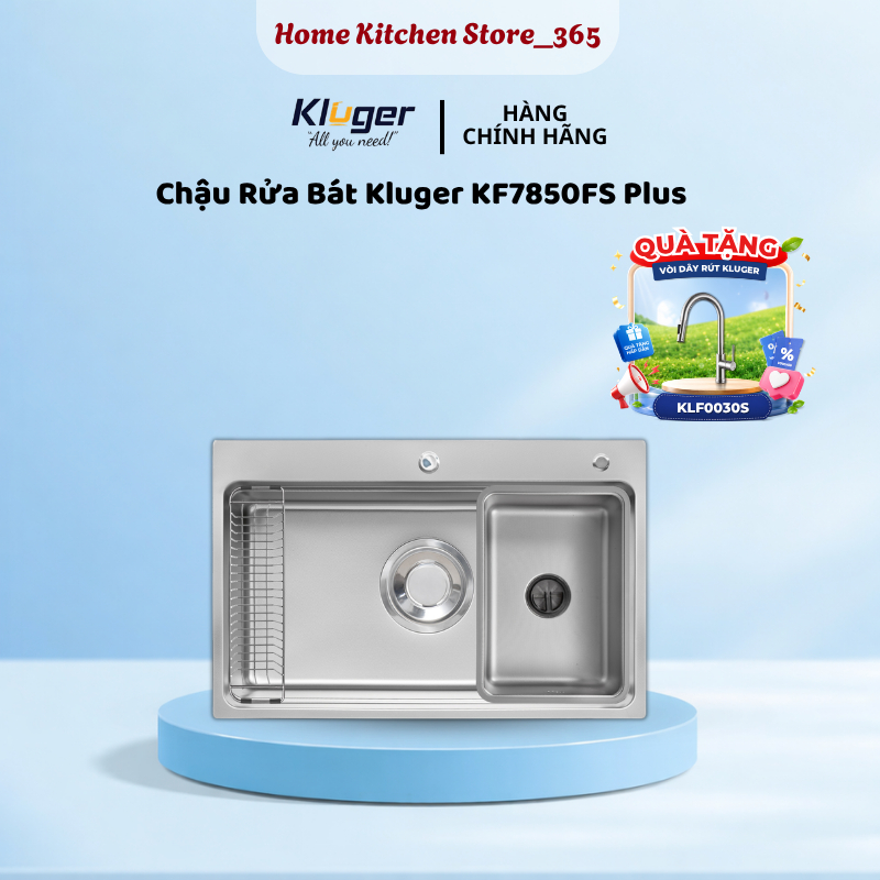 Chậu Rửa Chén Kluger KF7850FS Basic/Plus - Chiều Dài 780mm - Bề Mặt Linen Dập Nổi Chống Xước - ST3