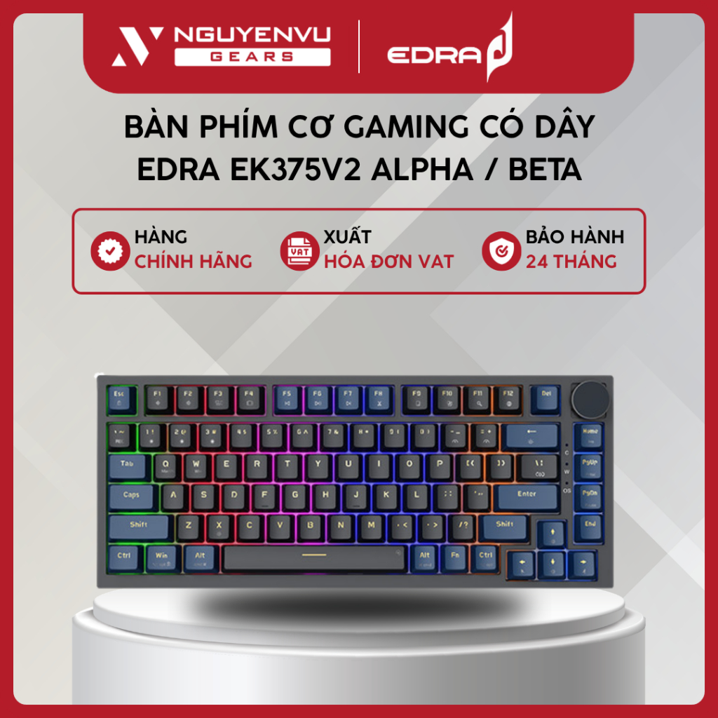 [Full VAT] Bàn phím Gaming có dây EDRA EK375V2 ALPHA / BETA (75%/Gasket/LED Rainbow) - BH 24 THÁNG