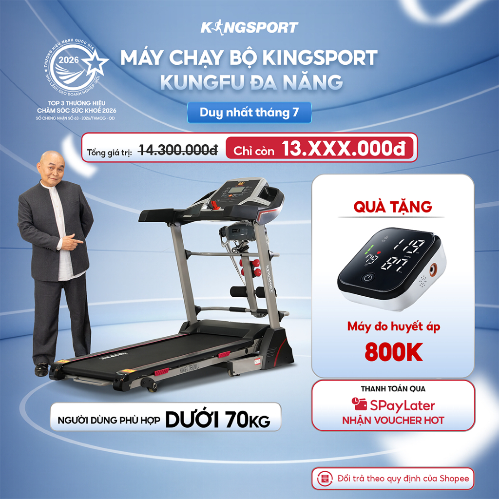 [KOL] Máy chạy bộ KINGSPORT Kungfu đa năng, động cơ Kingtech hiệu suất 2.5 HP