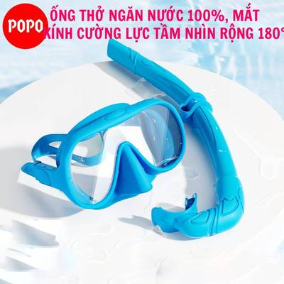 Bộ kính lặn góc rộng kèm ống thở van 1 chiều chống sặc nước cho người lớn và trẻ em từ 8 tuổi