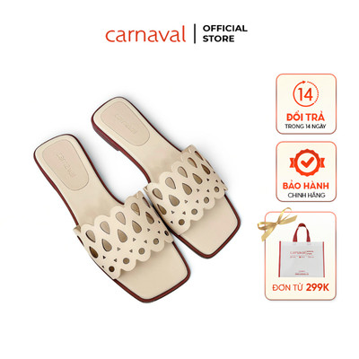Dép Nữ Carnaval Quai Ngang Cắt Laser, Mũi Vuông Thanh Lịch, Đế Thấp Êm Chân - VS217