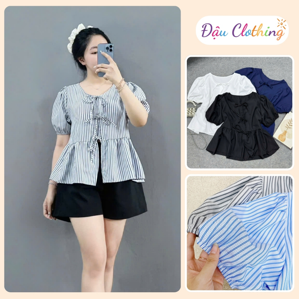 Áo Babydoll Bigsize nữ Tay Ngắn Bồng Buộc Nơ Xinh Dễ Thương Cho Chubby A190 A191