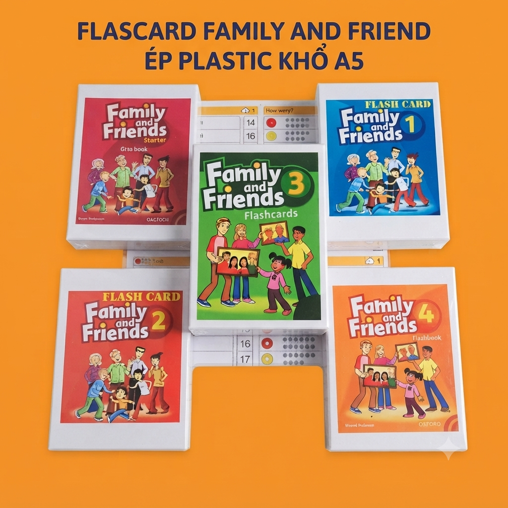 Flashcard Family and friends (Starter, Starter 1,2,3,4,5) In 2 mặt bản ép plastic