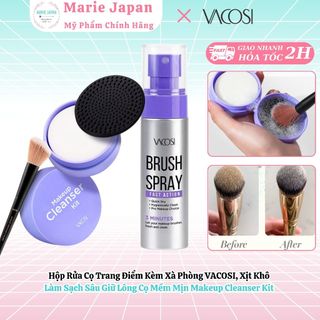 Hộp Rửa Cọ Trang Điểm Kèm Xà Phòng VACOSI, Xịt Khô Làm Sạch Sâu Giữ Lông Cọ Mềm Makeup Cleanser Kit