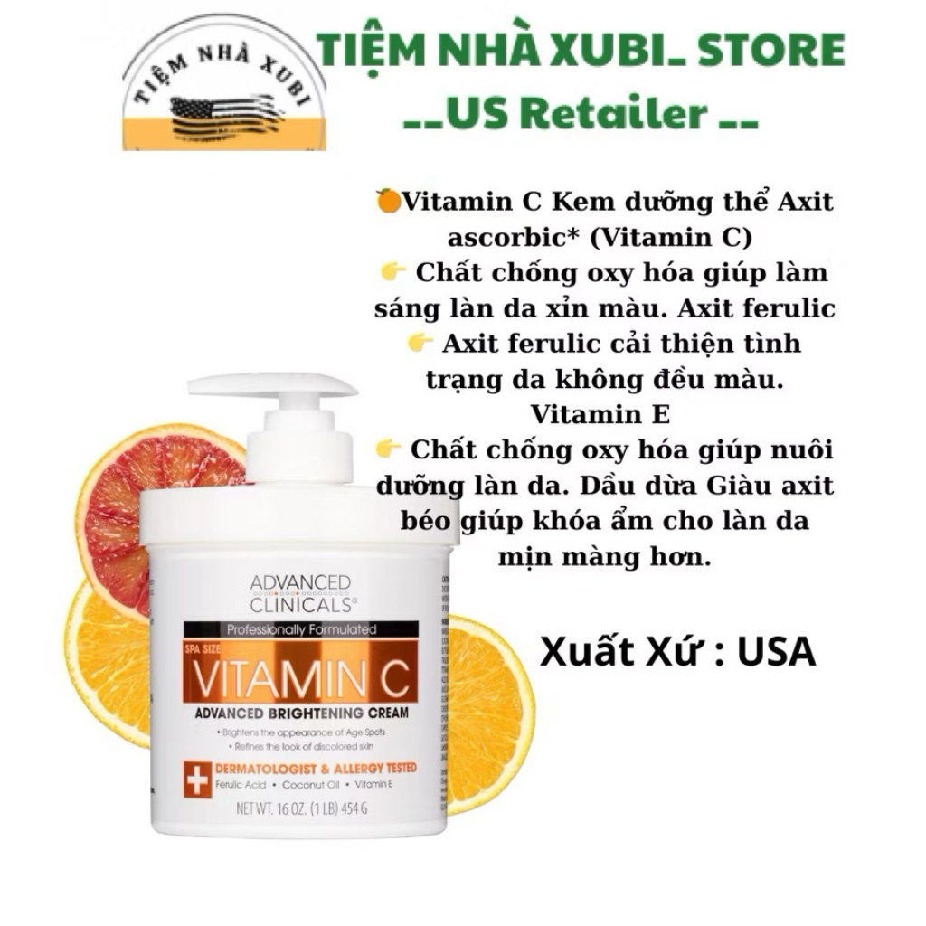 [Mỹ] Body Advanced Clinicals Lotion  Acid + Vitamin C dưỡng ẩm  làm sáng không đều màu, rạn da da kh