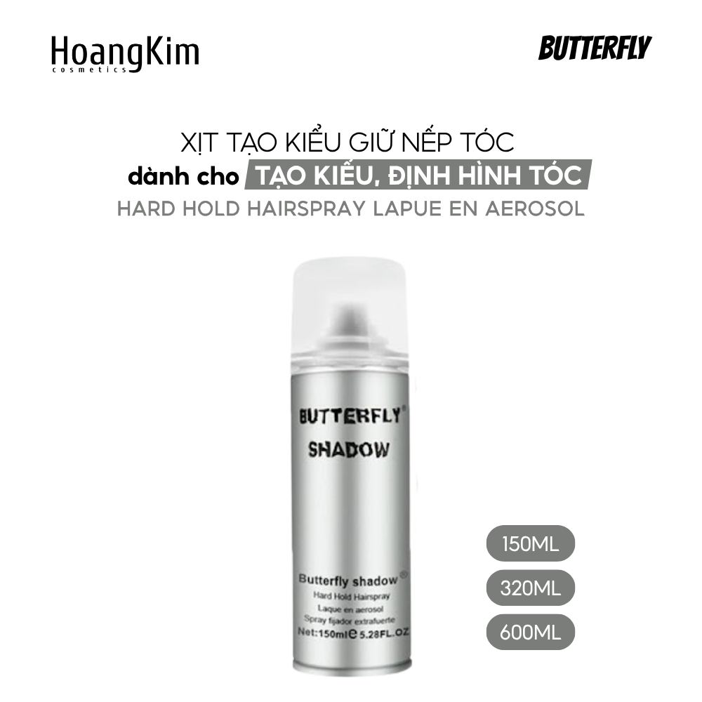 Gôm Xịt Tóc Butterfly Shadow Gôm Xịt Phồng Giữ Form Tóc 150ml, 320ml, 600ml