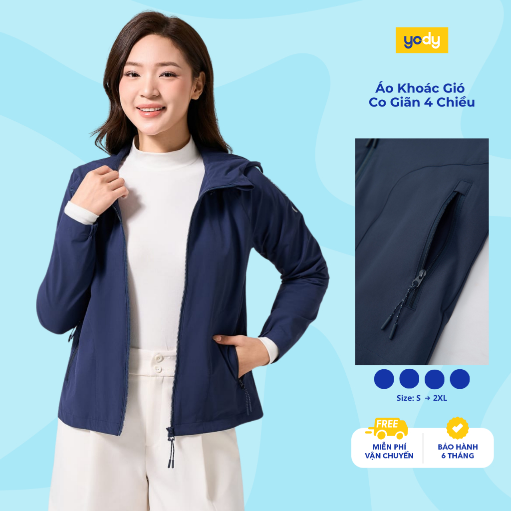 Áo khoác gió nữ 2 lớp YODY áo gió trượt nước siêu co giãn 4 chiều thoải mái, vải mềm mại WCWC25F045