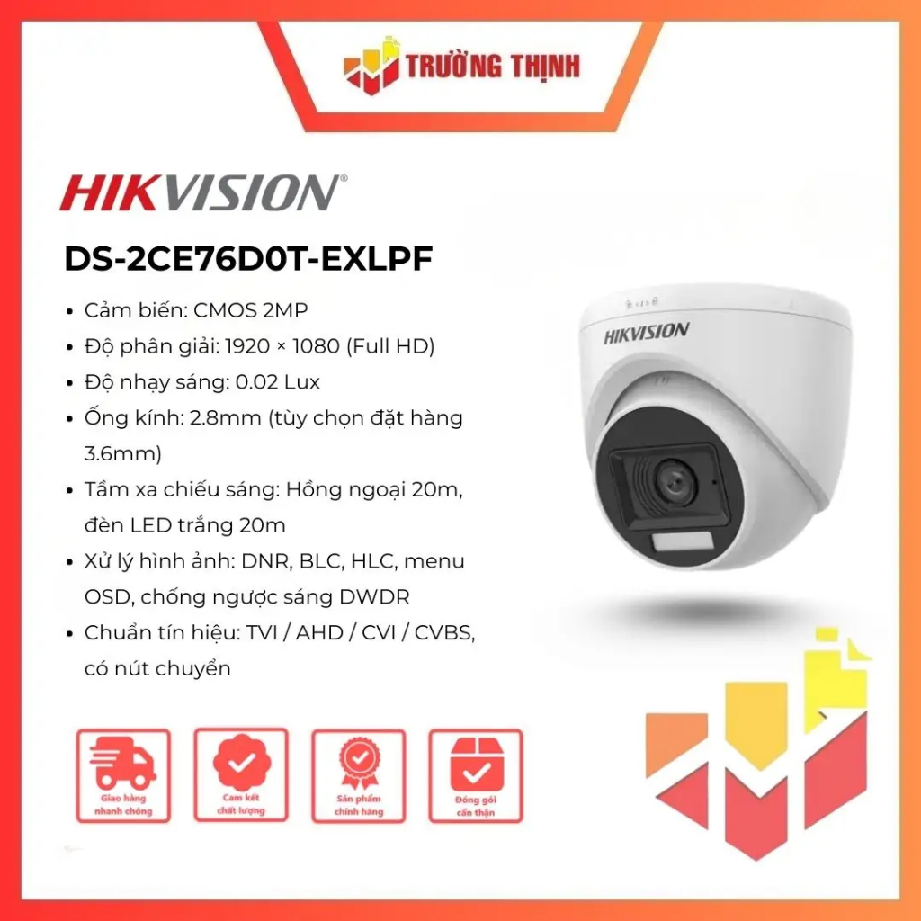 Camera Hikvision DS-2CE76D0T-EXLPF | Full HD | 2MP