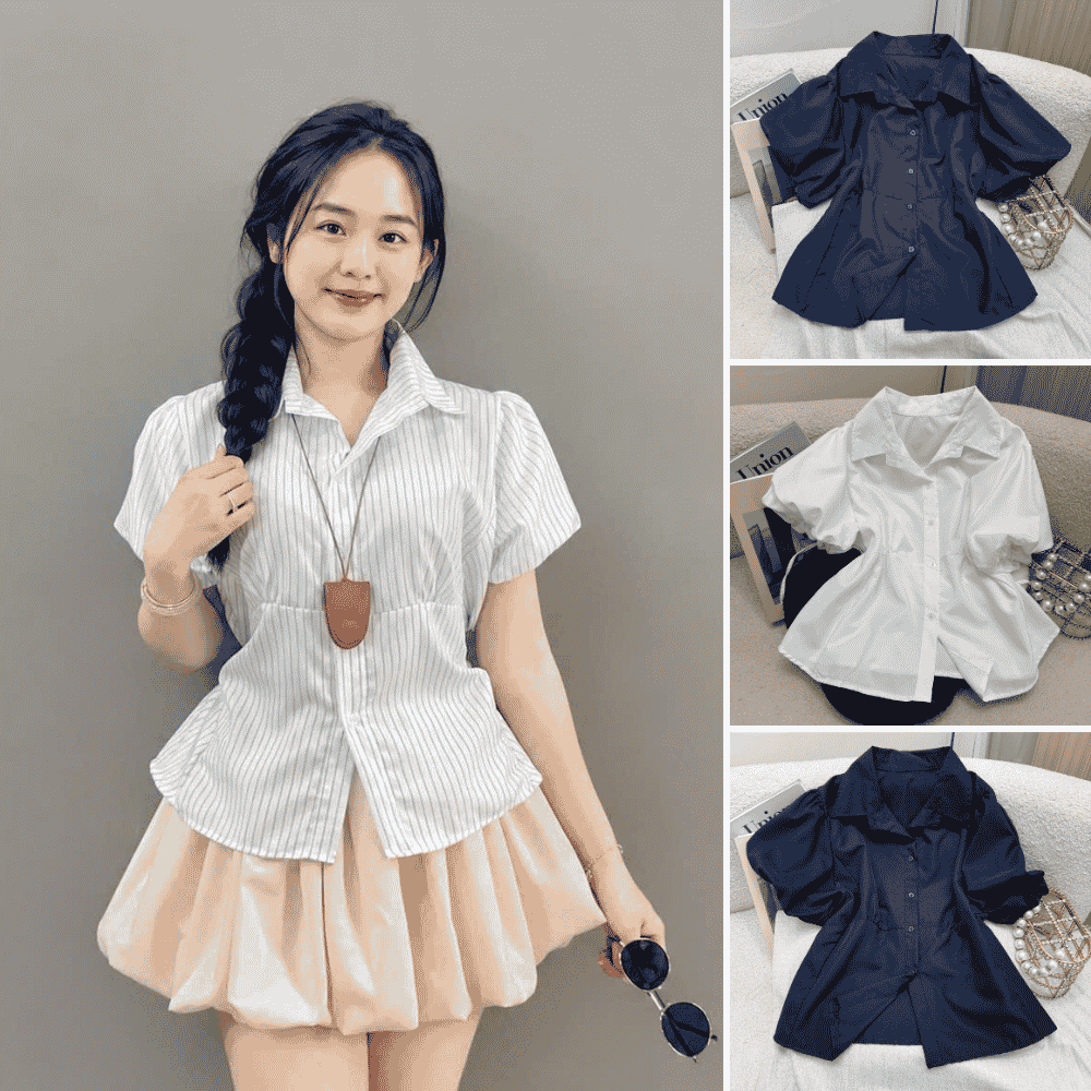 Sơ mi  bigsize nữ kiểu tay phồng có dây buộc ở eo tôn dáng che khuyết điểm vải mềm mát hottrend cho nàng chuppy -SM189