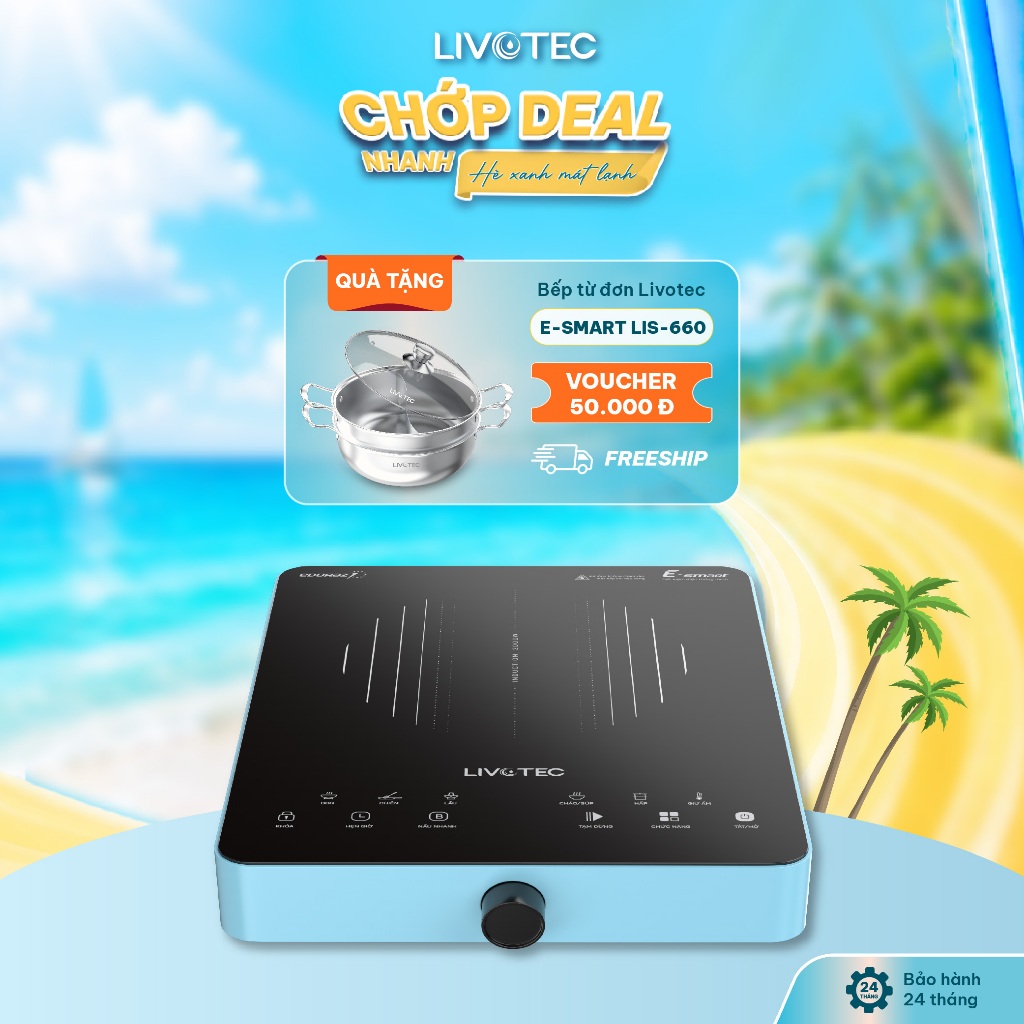 Bếp Từ Đơn Livotec ESmart LIS-660 Cảm Ứng Nút Vặn Mặt Kính Eduraz Nấu Nhanh Booster [Tặng Bộ nồi ino