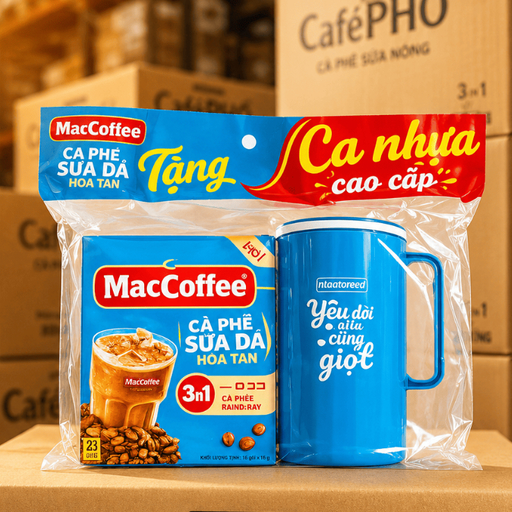10 gói cf sữa ly lớn tặng ca nhựa 750ml Maccoffee