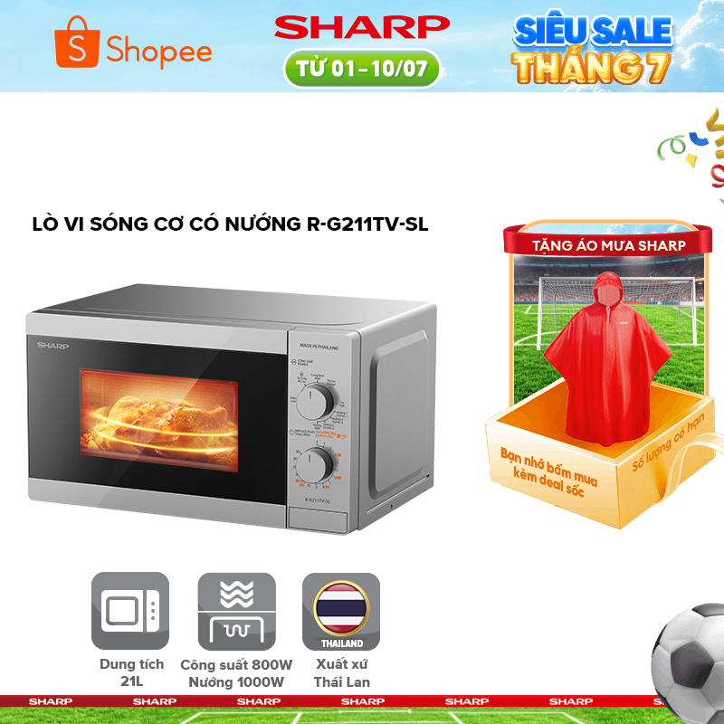 Lò Vi Sóng Cơ Có Nướng R-G211TV-SL/BK 21L [ Công Suất 800W,3 Chức năng nướng kết hợp]