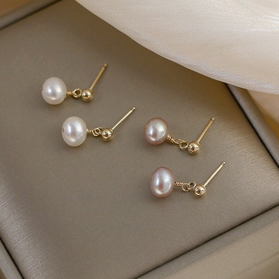Bông Tai Bạc 925 Mạ Vàng Treo Ngọc Trai Hạt 6ly Sang Trọng - Ngọc Trai Trường Thịnh
