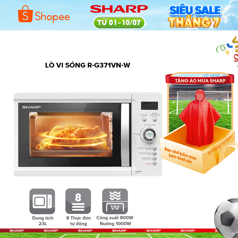 Lò Vi Sóng Có Nướng Điện Tử Sharp R-G371VN-W - 23L - Hàng Chính Hãng