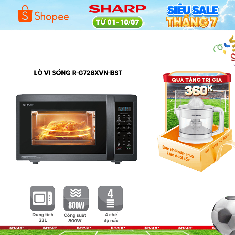 Lò Vi Sóng Kết Hợp Nướng Sharp R-G728XVN-BST J-Tech Inverter