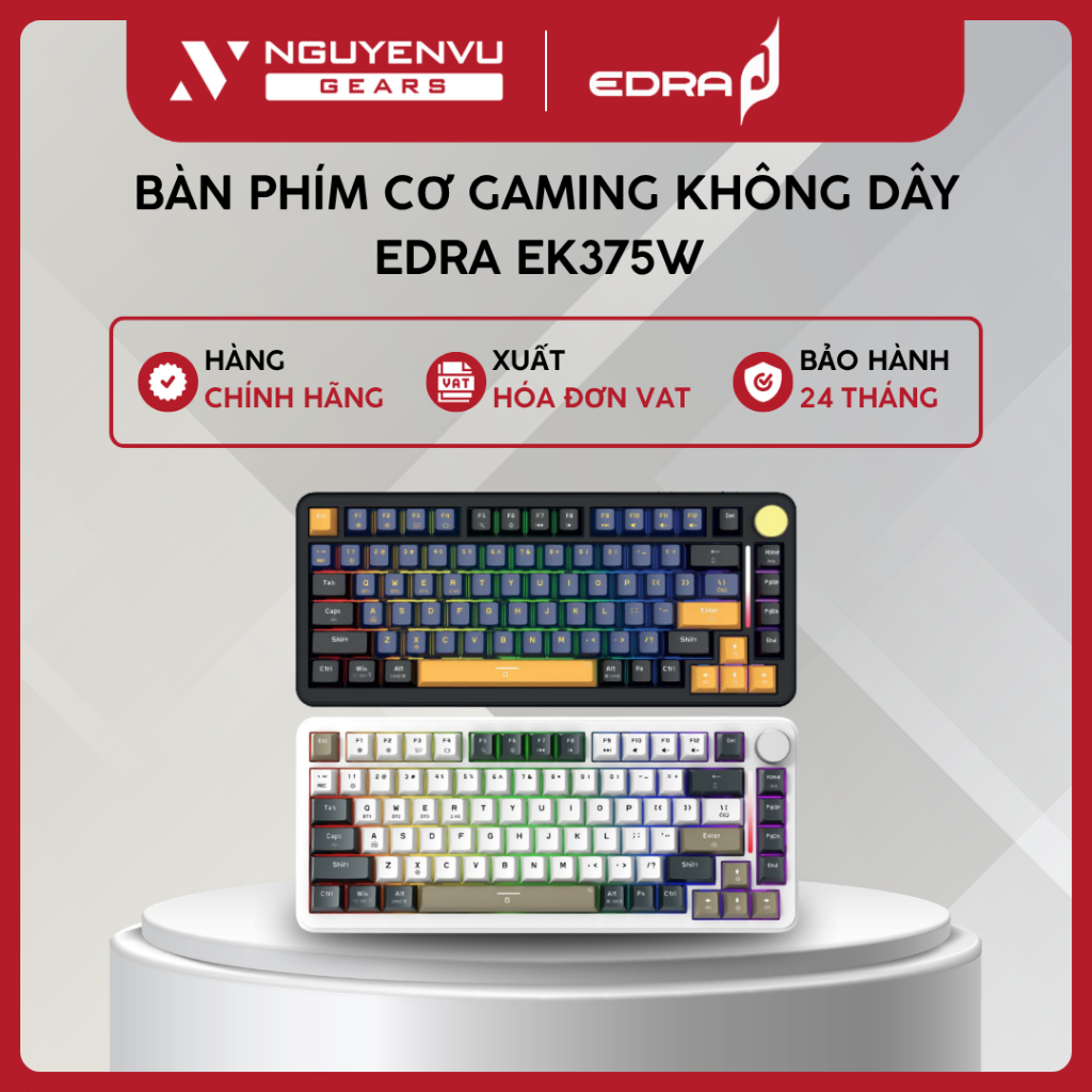[Full VAT] Bàn phím Gaming không dây EDRA EK375W (Layout 75%/Hotswap/4000mAh/LED RGB) - BH 24 THÁNG