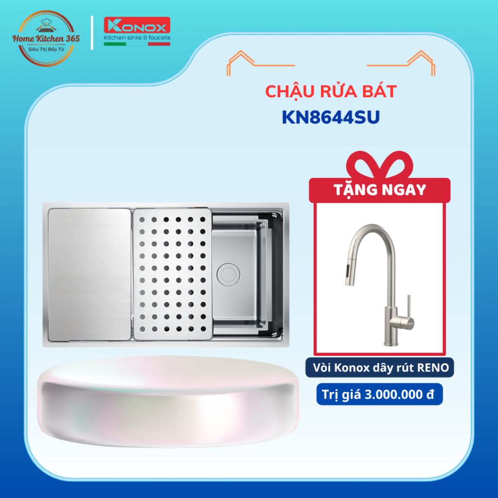 Chậu Rửa Konox Dekor KN8644SU - Chậu Rửa Inox 304 Cao Cấp 2 Hộc Âm Bàn Undermount Sink